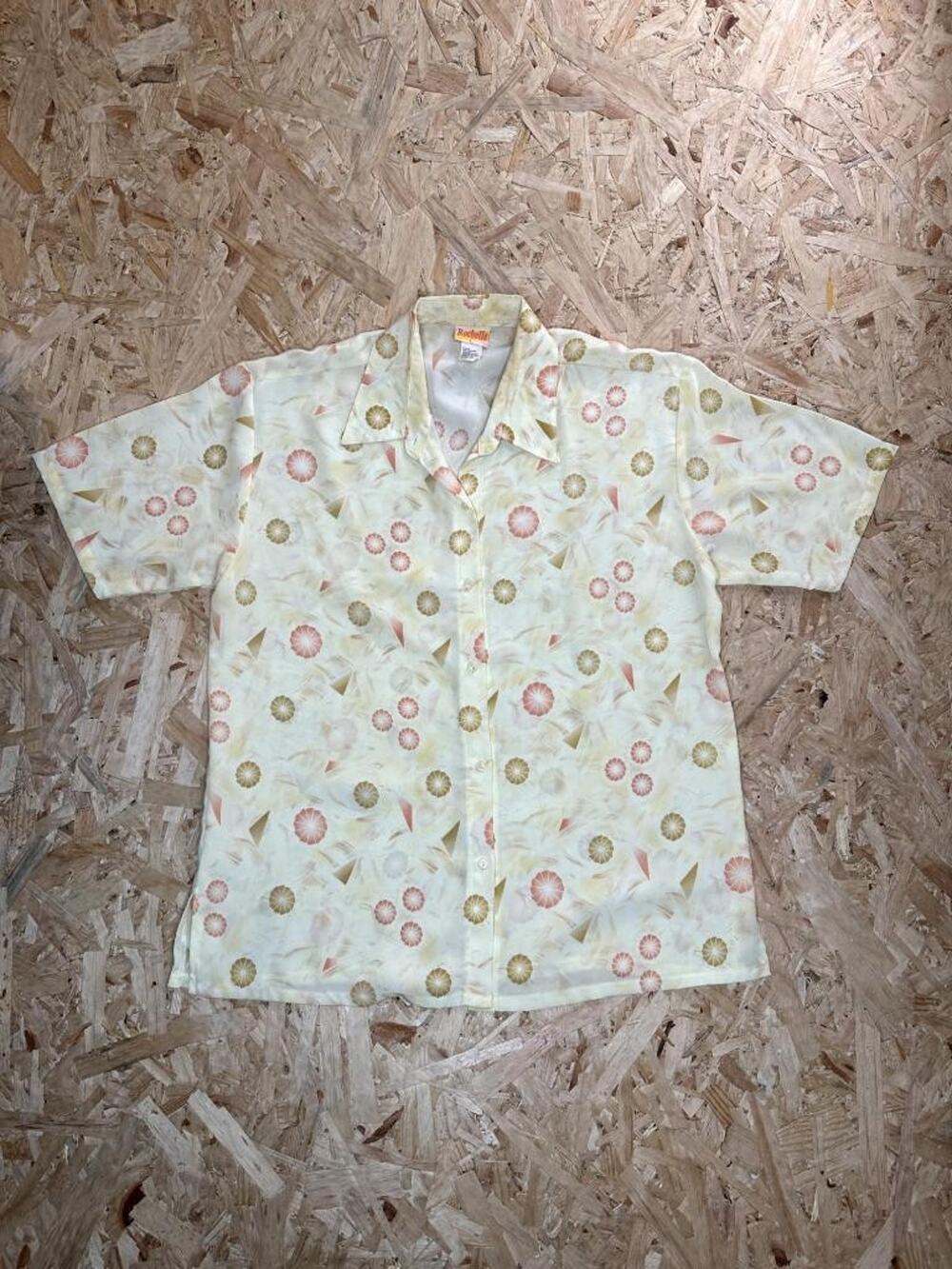 Rochelle Vintage Citrus Print Button Up Shirt Mens Large Yellow Fruit Short